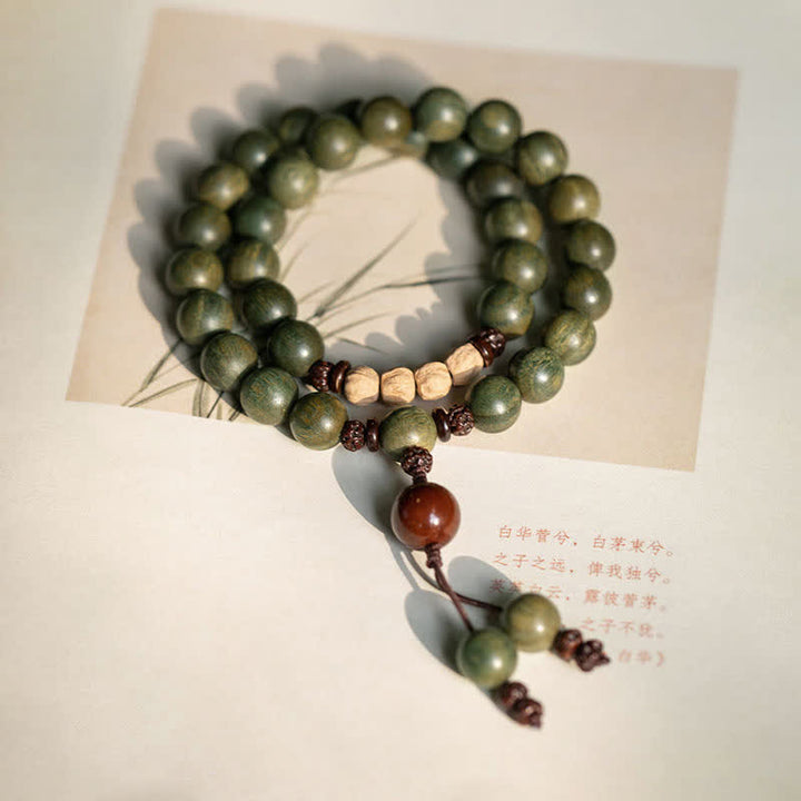 Buddha Stones Groene sandelhouten Armband met positieve boodschap en vredesmotief - 10mm - 18 cm - image 7