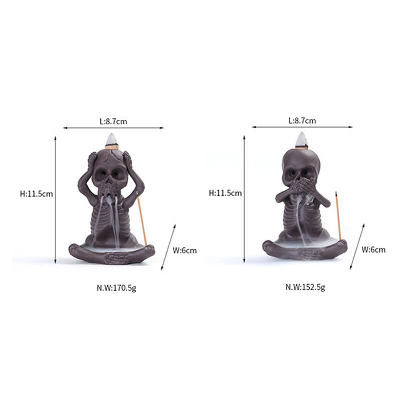 Buddha Stones Kleine schedel spook paarse klei rookfontein met terugstromende rook vrede Wierook decoratie - image 15
