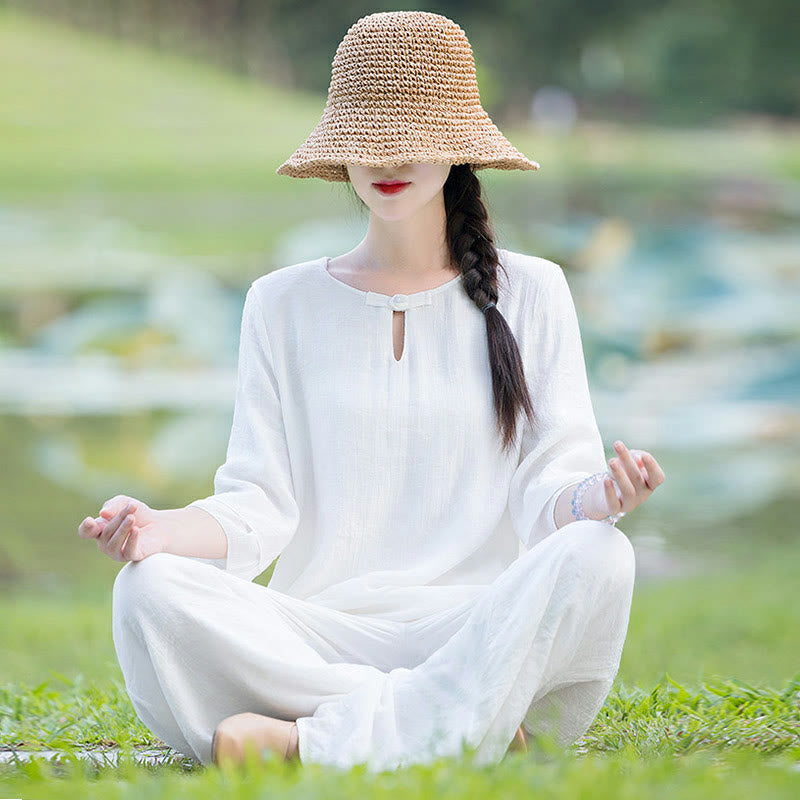 Tai Chi Meditatie Gebed Zen Spirituele Ochtendpraktijk Kleding Dames Set - Wit - US8-10，UK/AU12-14，EU40-42 (2XL) - image 0