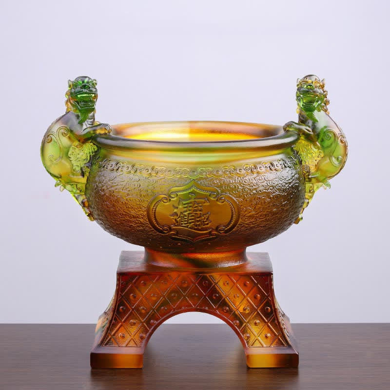 Buddha Stones Handgemaakte Liuli kristallen PiXiu schatkom, een kunstwerk voor in huis. - Groente - image 0