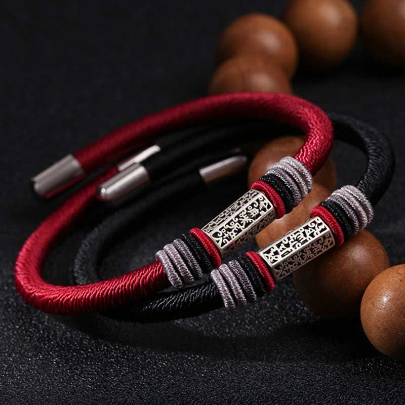 Buddha Stones 925 Sterling Zilveren Om Mani Padme Hum Vrede Rode Koord Armband - image 1