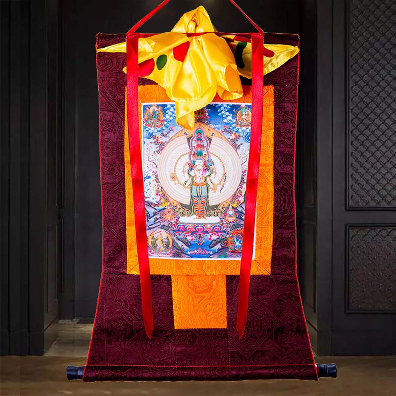 Buddha Stones Tibetaanse duizendarmige Avalokitesvara ingelijste Thangka zegendecoratie - image 3