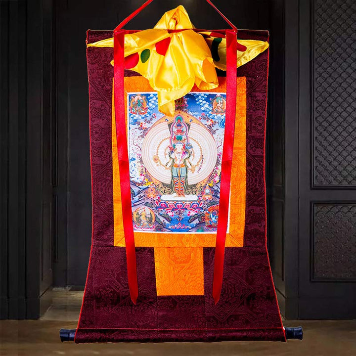 Buddha Stones Tibetaanse duizendarmige Avalokitesvara ingelijste Thangka zegendecoratie - image 3