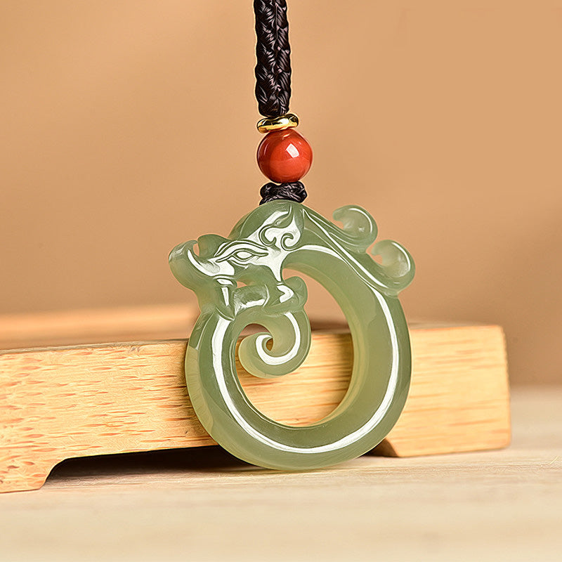 Buddha Stones Witte jade cyaan jade draak Ketting hanger - Cyaan Jade - image 1