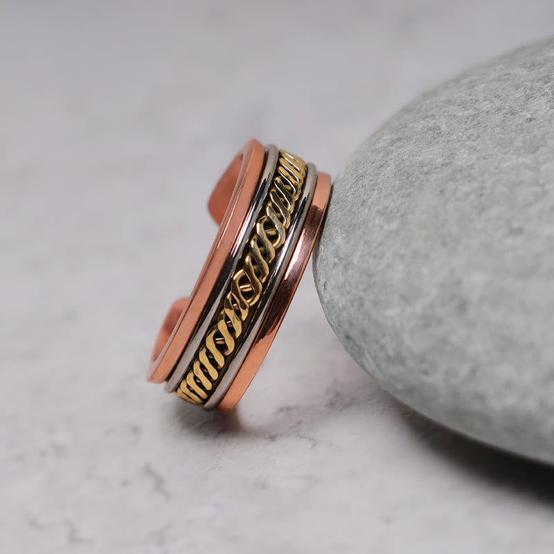 Buddha Stones Verstelbare Manchetarmband/ Bangle met Ring koperen balans - Ring - image 8