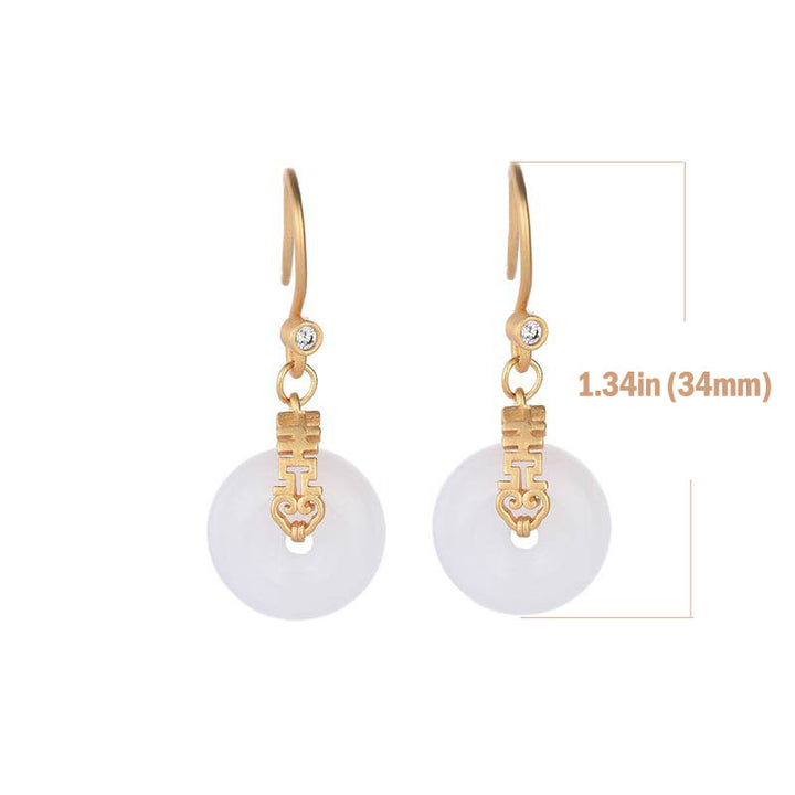 Buddha Stones Witte jade Oorbellen met dubbel gelukssymbool - image 4