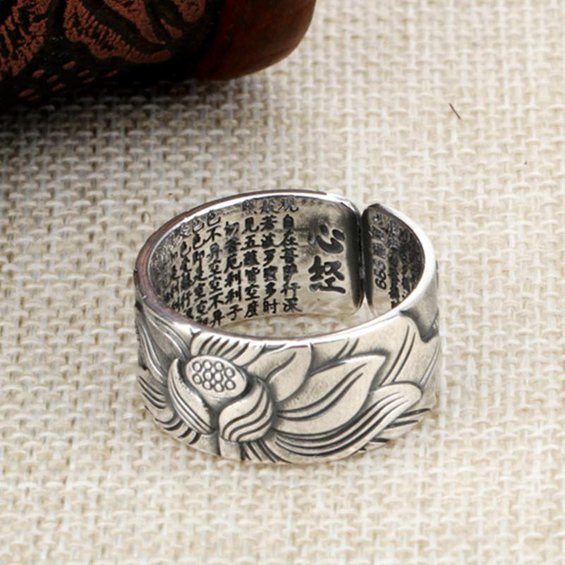 Buddha Stones Ring van 999 sterling zilver met lotussymbool, hart en soetra-bescherming. - image 7