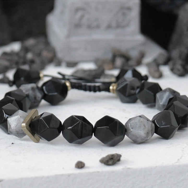 Buddha Stones Zwarte obsidiaan, zwarte glittersteen, Armband - image 5