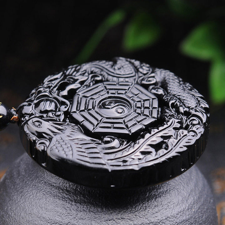 Buddha Stones Bagua Draak Feniks Obsidiaan Vervulling Hanger Ketting - image 2