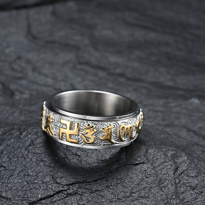 Buddha Stones Ring van titaniumstaal met de tekst "Zes Ware Woorden" voor Balans en Rust. - image 3