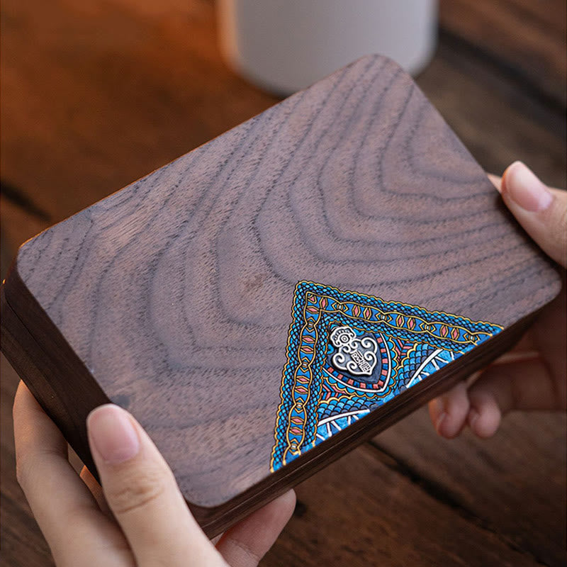 Vintage handgemaakte Sieraden opbergdoos van zwart walnoothout, houten geschenkdoos - image 8