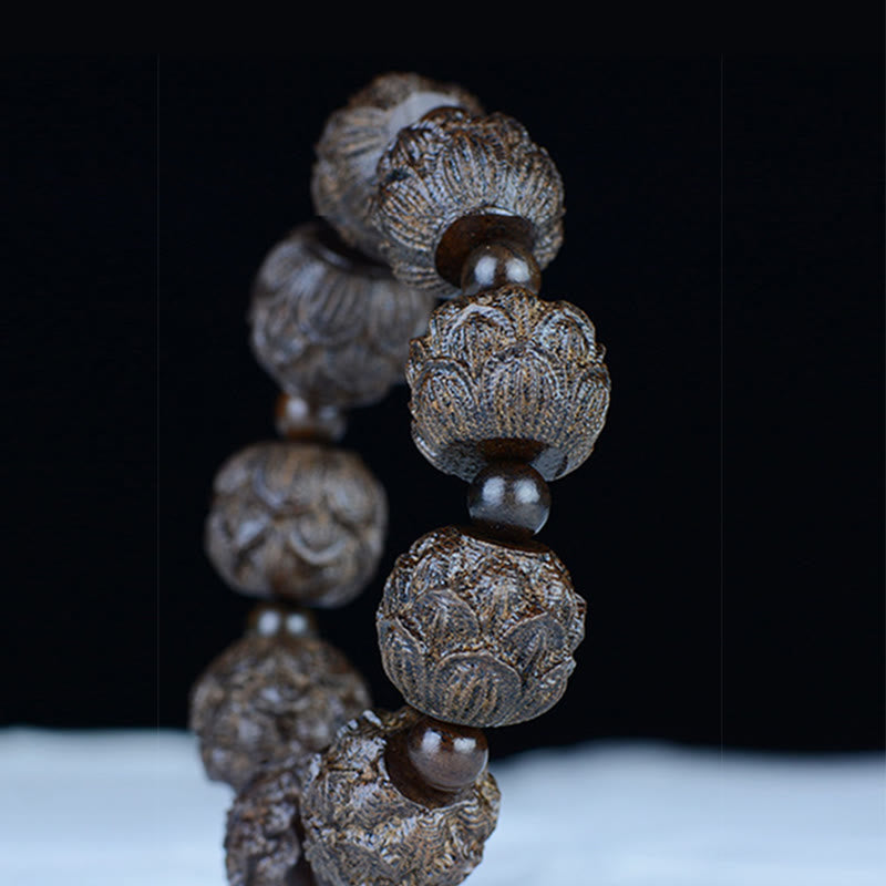 Buddha Stones Armband van ebbenhout met achttien arhats, lotus en draak. - image 9