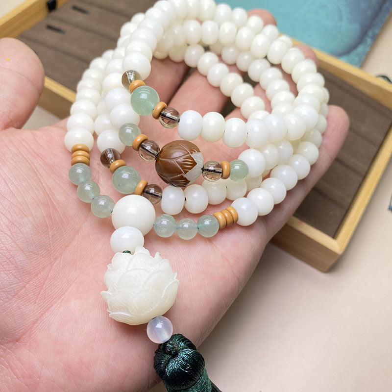 Buddha Stones Witte Bodhizaad Mala met 108 kralen, Armband - image 6