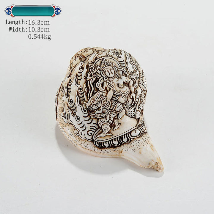 Tibetaanse handgemaakte gegraveerde Shankha Boeddha Avalokitesvara Conch Shell rijkdom decoratie - Koning van de Schat 16,3*10,3 cm - image 9
