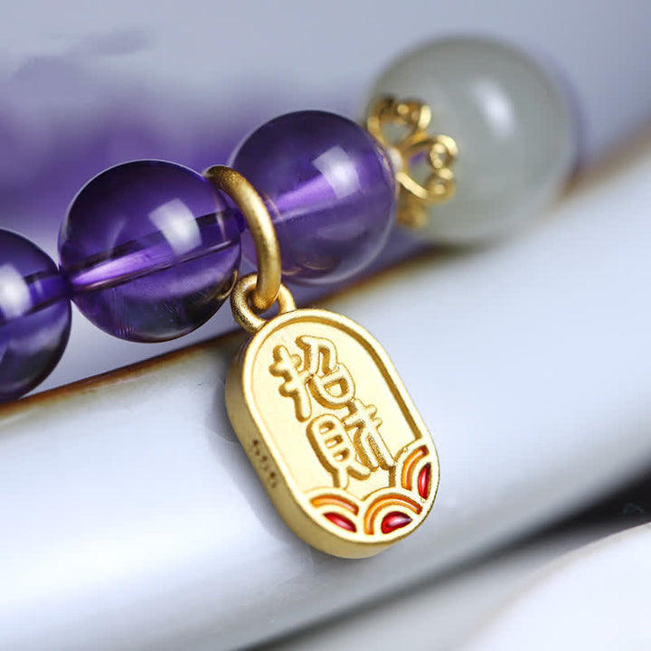 Buddha Stones Natuurlijke amethistkristal Hetian jade helende Armband - image 7