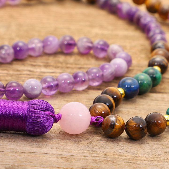 Buddha Stones Tibetaanse amethist zuiverende Armband Mala set - image 8