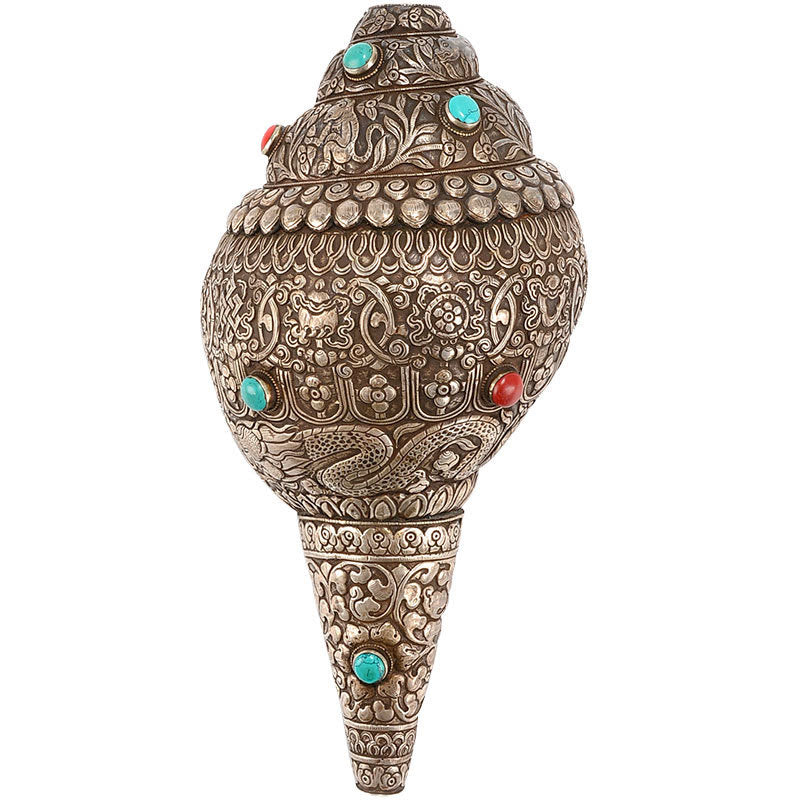 Buddha Stones Tibetaanse handgemaakte natuurlijke Shankha gegraveerd met acht gelukssymbolen, schelp geluksdecoratie voor thuis - image 1