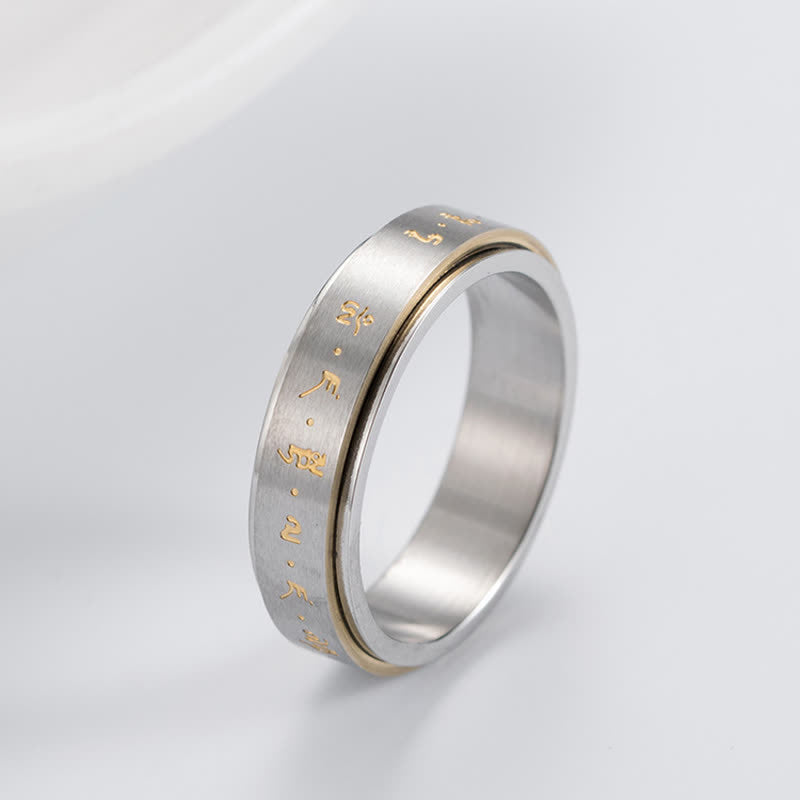 Buddha Stones Mantra titanium stalen balans draaibare Ring - image 7