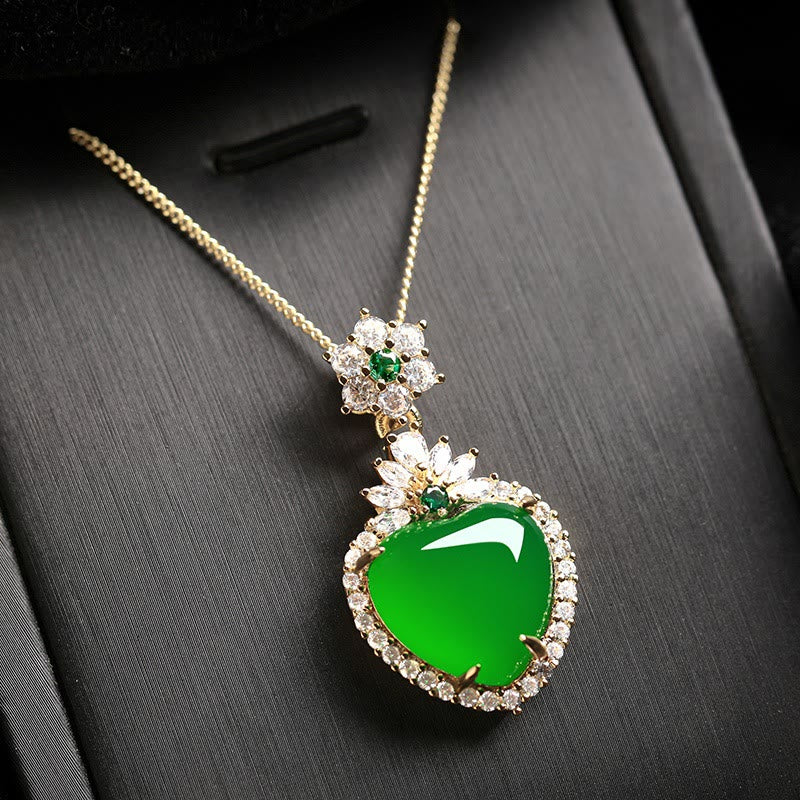 Buddha Stones Groene chalcedoon hanger in de vorm van een liefdeshart, die kracht Ketting . - Groene chalcedoon (Kracht♥Moed) - image 0
