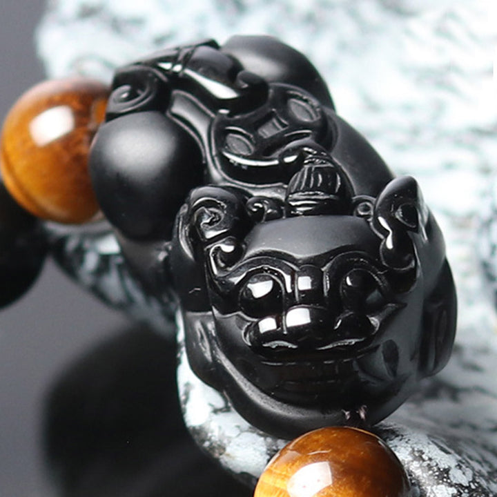 Buddha Stones Feng Shui PiXiu Regenboog Obsidiaan Tijgeroog Armband - image 2
