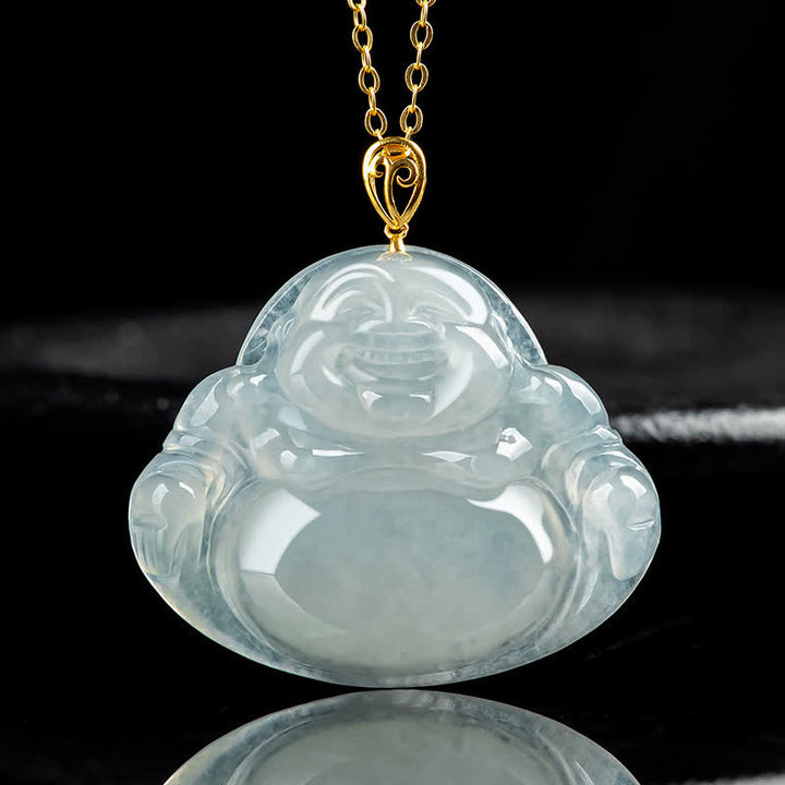 Buddha Stones Lachende Boeddha hanger van natuurlijke jade en titanium stalen Ketting - Jade - image 0