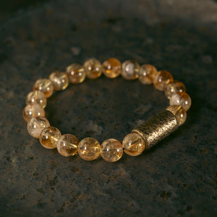 Buddha Stones Armband met natuurlijke citrienkristallen en messing kralen - Binnenomtrek 18 cm, geschikt voor een Polsomtrek van 17-17,5 cm. - image 0
