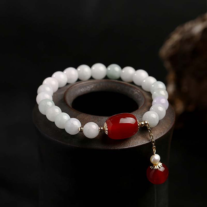 Buddha Stones Armband van natuurlijke witte jade agaat - Rode agaat (Polsomtrek: 14-16,5 cm) - image 9