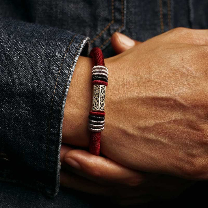 Buddha Stones 925 Sterling Zilveren Om Mani Padme Hum Vrede Rode Koord Armband - image 3