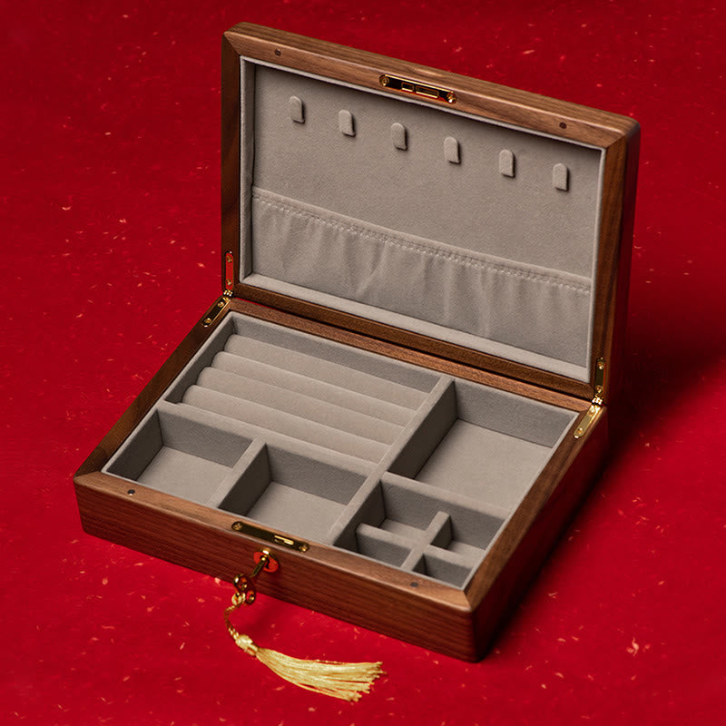 Vintage handgemaakte Sieraden opbergdoos van zwart walnoothout, houten geschenkdoos - image 2