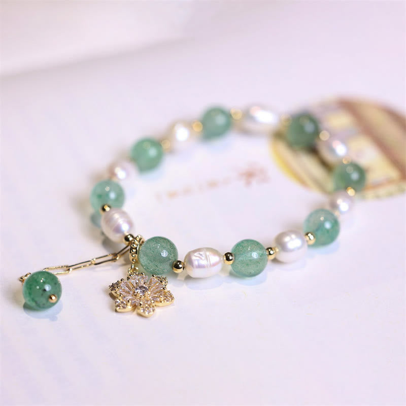 Buddha Stones Natuurlijke groene aardbeikwarts parel bloem bedeltje Armband - image 6
