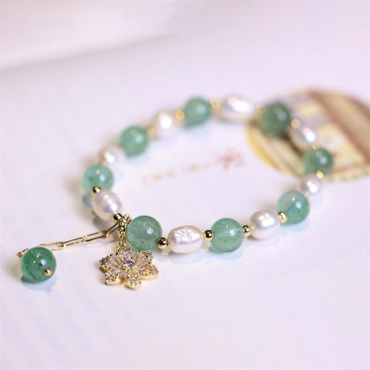 Buddha Stones Natuurlijke groene aardbeikwarts parel bloem bedeltje Armband - image 6