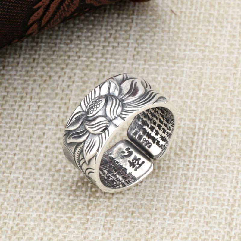 Buddha Stones Ring van 999 sterling zilver met lotussymbool, hart en soetra-bescherming. - image 8