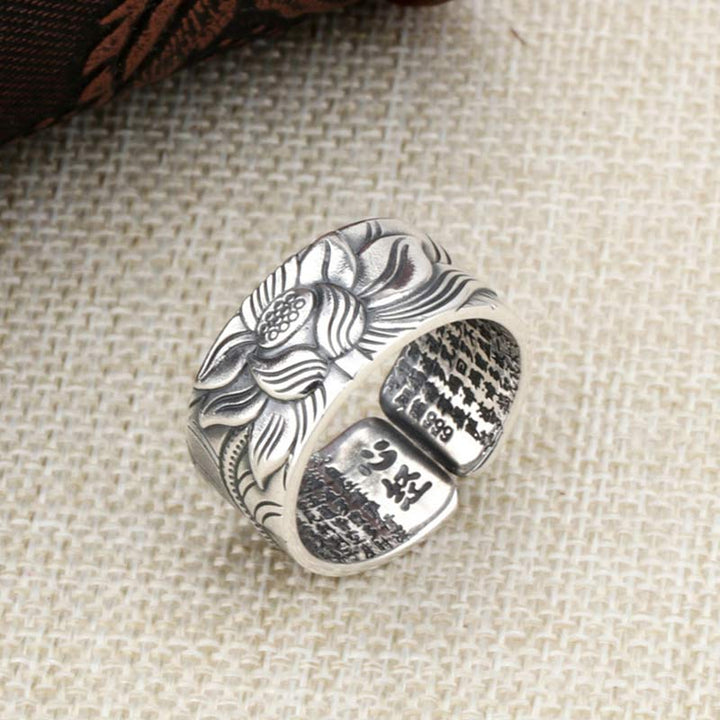 Buddha Stones Ring van 999 sterling zilver met lotussymbool, hart en soetra-bescherming. - image 8