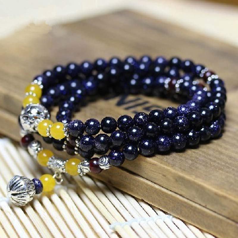 Buddha Stones Blauwe zandstenen Armband Mala - image 1