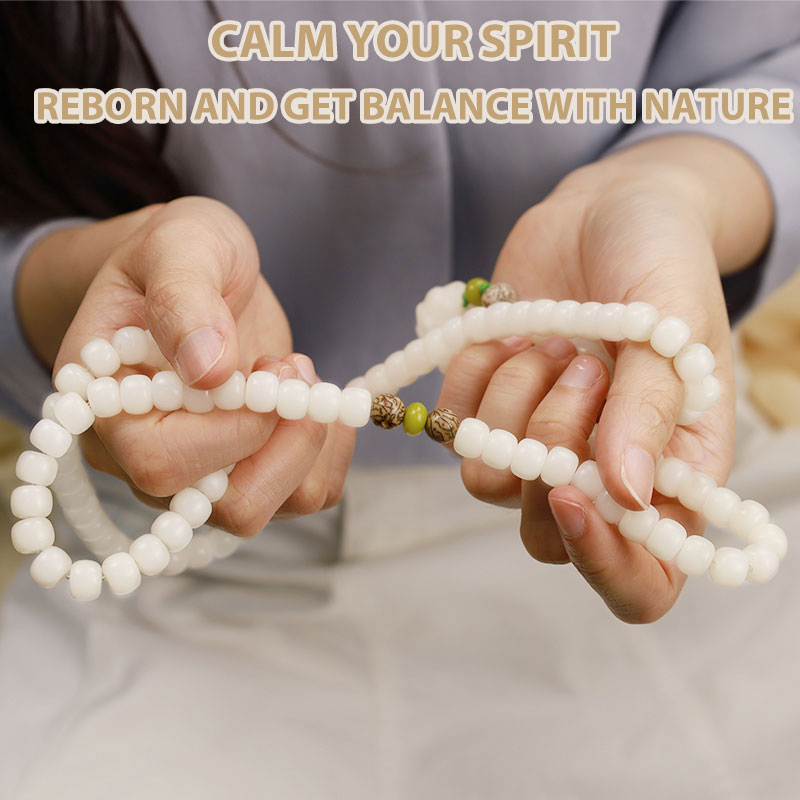 Buddha Stones Witte jade Bodhi Lotus Mala Harmonie Ketting en Armband - image 14