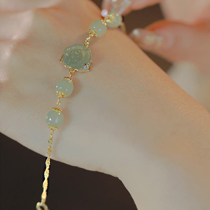 Buddha Stones 14-karaats vergulde Hetian jade rozenbloem Armband - image 2
