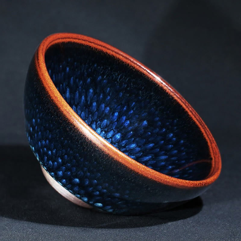 Buddha Stones Handgemaakte Chinese Jianzhan keramische theekop met blauwe frankolijnvlekken, Kung Fu Theekopje/ kom - image 1