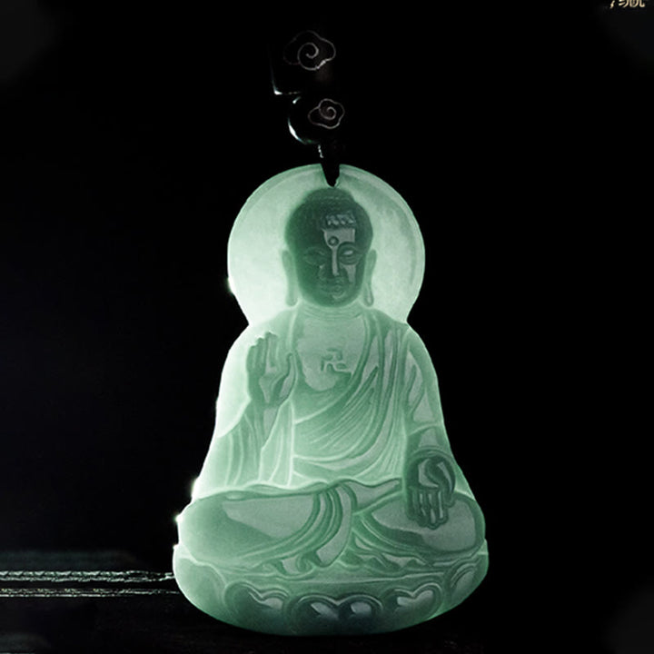 Buddha Stones Amitabha Boeddha Amulet van Natuurlijke Jade Lotus, symbool van mededogen, Ketting - image 7