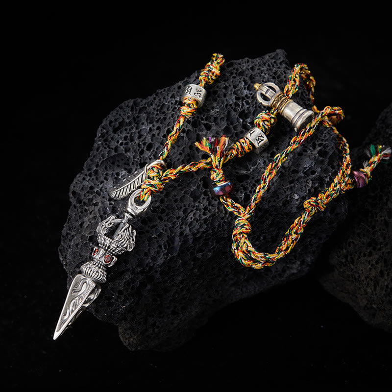 Buddha Stones Handgemaakte Tibetaanse kettinghanger van 925 sterling zilver met Dorje Vajra Om Mani Padme Hum veermotief Ketting van kracht. - Dorje/Vajra (Verlichting ♥ Spirituele Kracht) - image 0