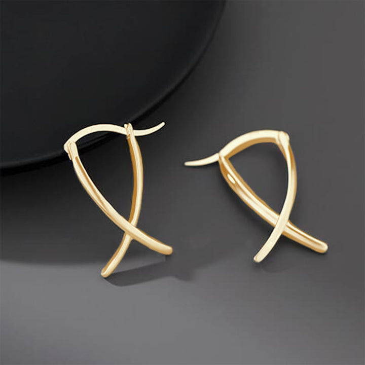 Oorbellen met geometrisch kruisontwerp en geluksmotief - Goud - image 7