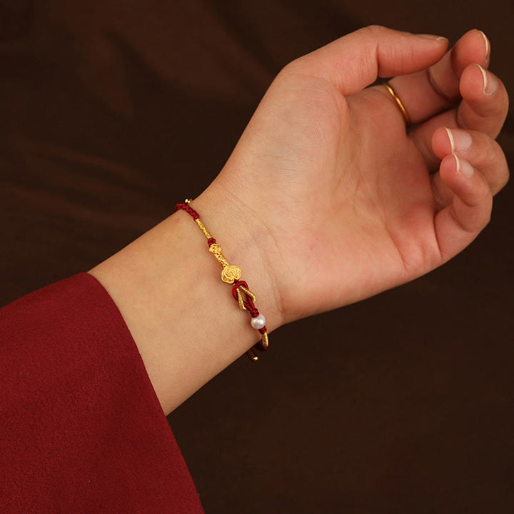 Buddha Stones 24K Gouden Armband met Ruyi-handvat en Fu-teken: Konijn, Parel, Geluk. - image 5