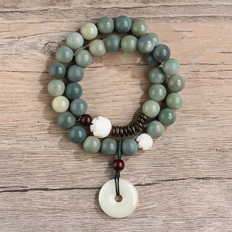 Buddha Stones Cyaan Bodhizaad Lotus Jade Vredesgesp Wijsheid Dubbele Armband - image 1