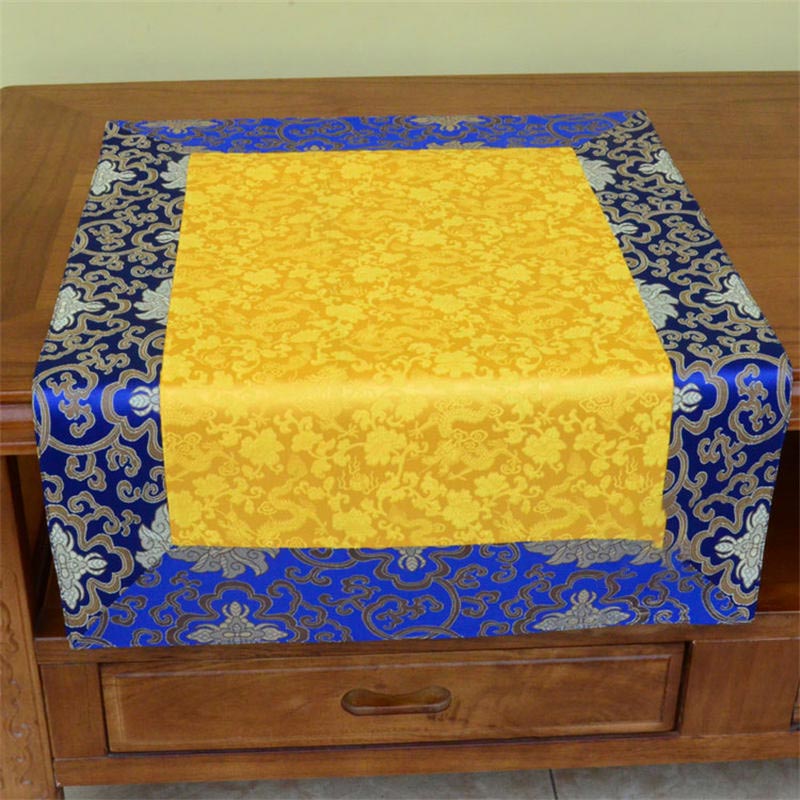 Brokaat gebedsaltaar bloem Vajra draak patroon gelukbrengende symbolen tafelloper - Blauw-gele draak - 70*70 cm - image 5
