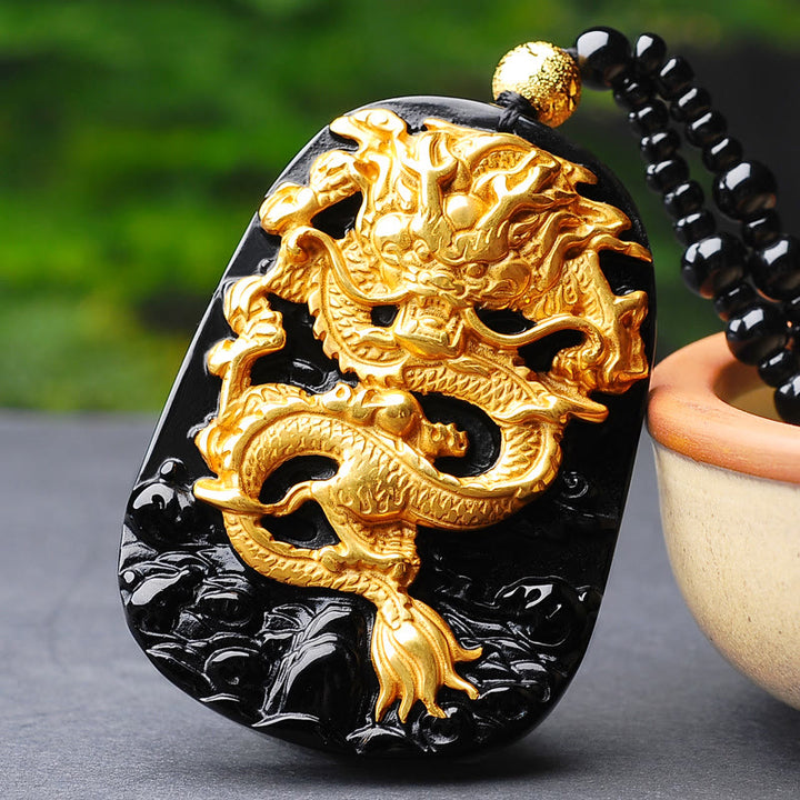 Buddha Stones 18k vergulde gelukshanger met draak en Ketting - image 1