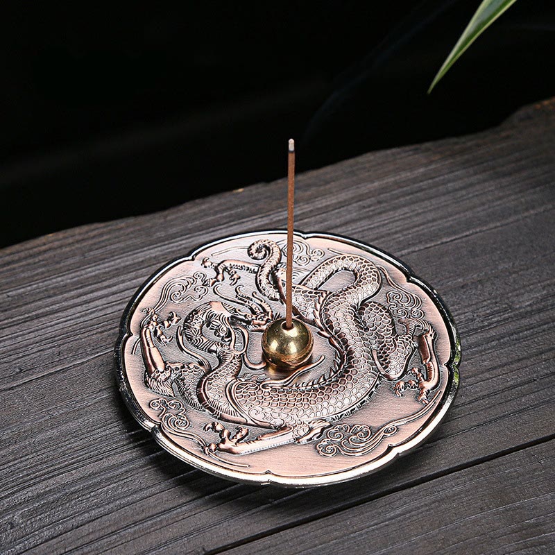 Buddha Stones Ronde gelukbrengende drakenbeschermingswierookstok van koperlegering, decoratie voor Wierook - Bruine draak 9,2*1,2 cm - image 1