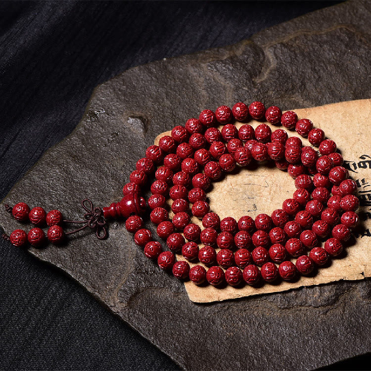 Buddha Stones 108 Mala kralen met cinnaber Om Mani Padme Hum patroon gegraveerde Armband - image 9