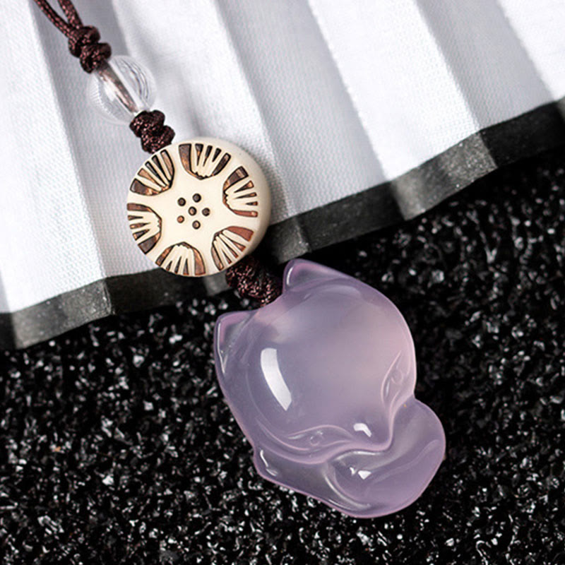 Natuurlijke chalcedoon Telefoonhanger decoratie met vossenmotief. - Paarse vos - image 9