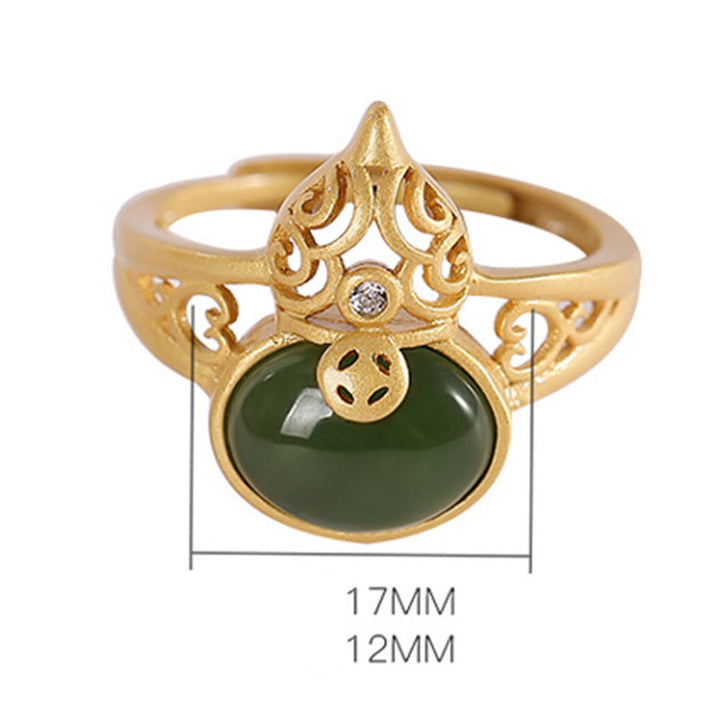 Buddha Stones Kalebas cyaan jade koperen munt succes geluk verstelbare Ring - image 10