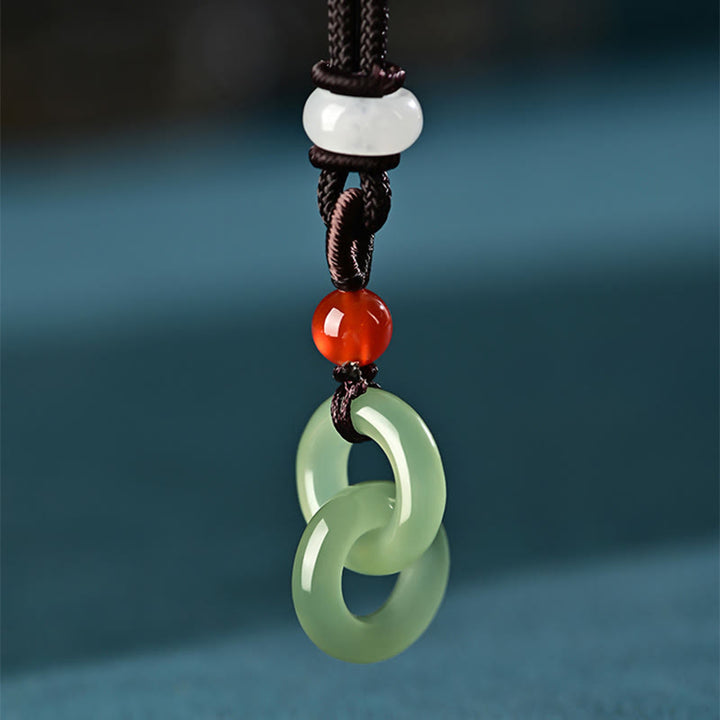 Buddha Stones Natuurlijke Hetian cyaan jade witte jade dubbele vredesgesp succes Ketting - Hetian Cyan Jade (Succes♥Genezing) - image 2