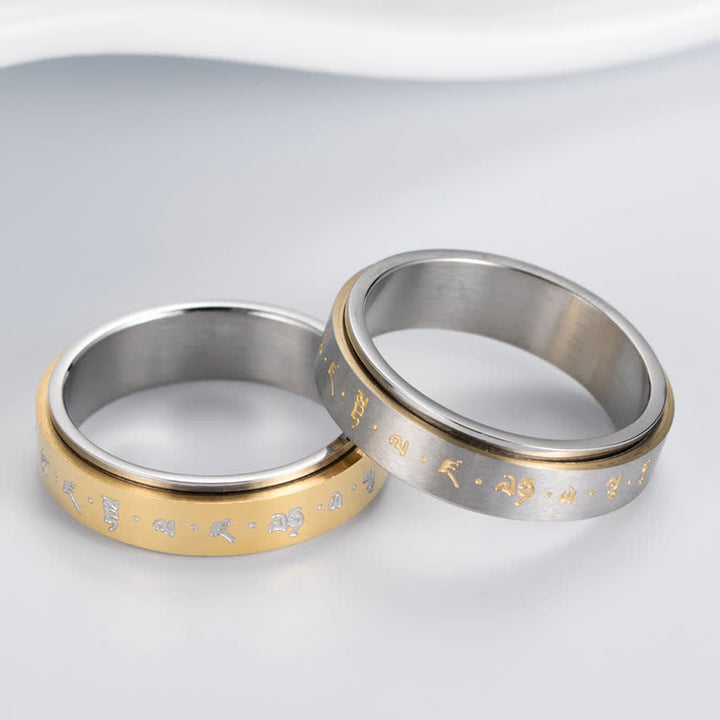 Buddha Stones Mantra titanium stalen balans draaibare Ring - image 1